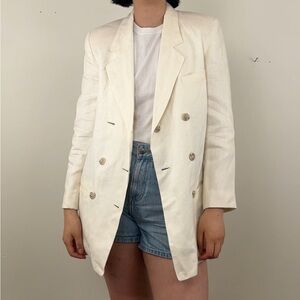 Vintage International Scene Double Breasted 100% Linen Blazer